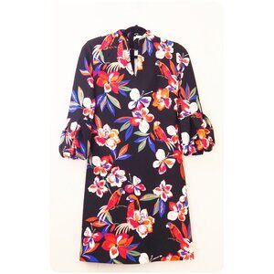 !! NWT New York & Company Black Floral Parrot Bird Tropical Print Long Sleeve